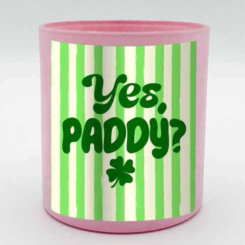 Yes Paddy – Funny Shamrock Retro Stripes Illustration - scented candle by EZbie