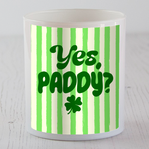 Yes Paddy – Funny Shamrock Retro Stripes Illustration - scented candle by EZbie
