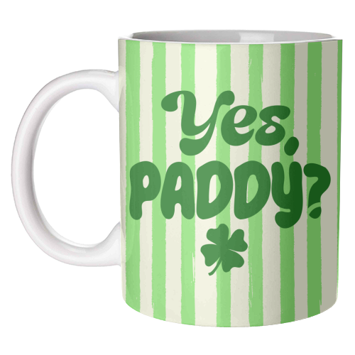 Yes Paddy – Funny Shamrock Retro Stripes Illustration - unique mug by EZbie