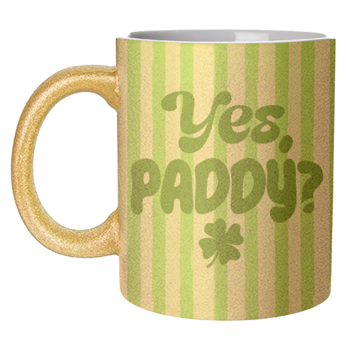 Yes Paddy – Funny Shamrock Retro Stripes Illustration - unique mug by EZbie