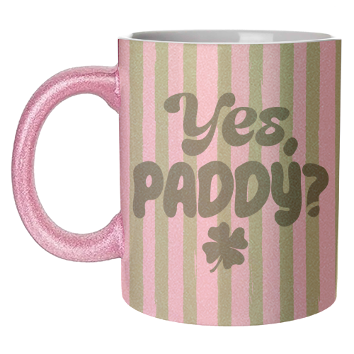 Yes Paddy – Funny Shamrock Retro Stripes Illustration - unique mug by EZbie