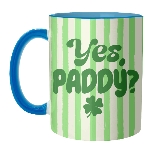 Yes Paddy – Funny Shamrock Retro Stripes Illustration - unique mug by EZbie