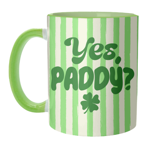 Yes Paddy – Funny Shamrock Retro Stripes Illustration - unique mug by EZbie