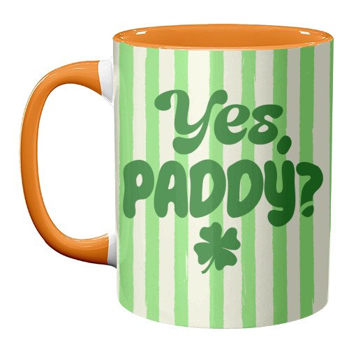 Yes Paddy – Funny Shamrock Retro Stripes Illustration - unique mug by EZbie