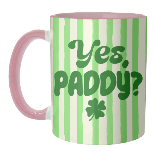 Yes Paddy – Funny Shamrock Retro Stripes Illustration - unique mug by EZbie