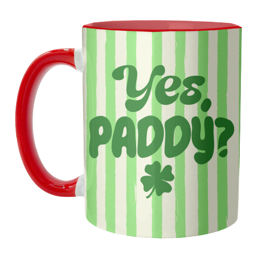 Yes Paddy – Funny Shamrock Retro Stripes Illustration - unique mug by EZbie