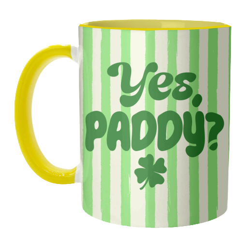 Yes Paddy – Funny Shamrock Retro Stripes Illustration - unique mug by EZbie