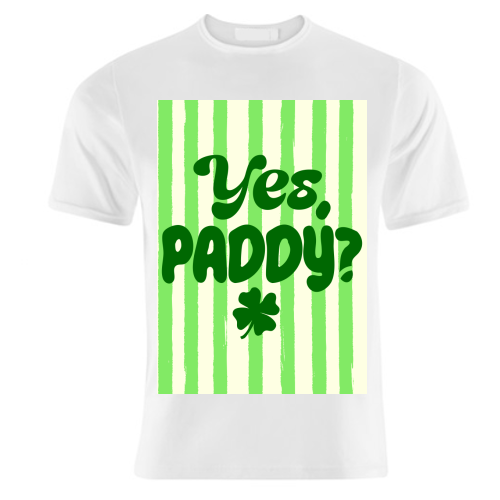 Yes Paddy – Funny Shamrock Retro Stripes Illustration - unique t shirt by EZbie