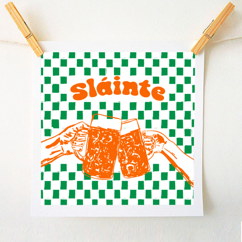 Sláinte Beer Retro Checkered Irish Pub - A1 - A4 art print by EZbie