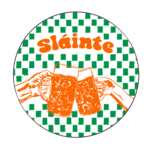 Sláinte Beer Retro Checkered Irish Pub - Circle Sticker by EZbie