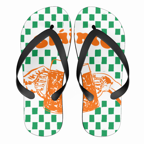 Sláinte Beer Retro Checkered Irish Pub - funny flip flops by EZbie