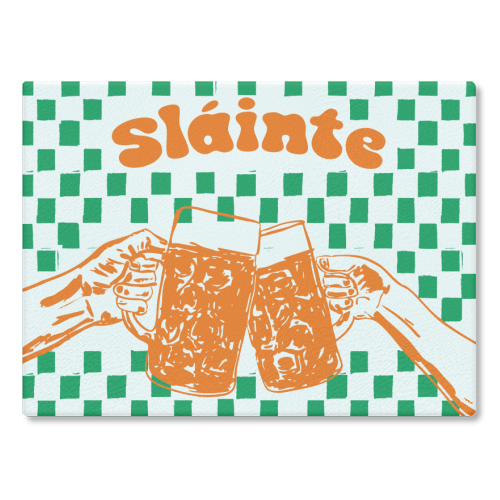 Sláinte Beer Retro Checkered Irish Pub - glass chopping board by EZbie