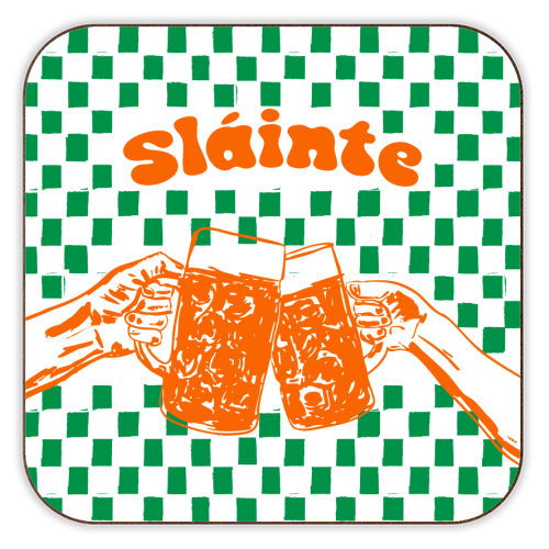 Sláinte Beer Retro Checkered Irish Pub - personalised beer coaster by EZbie