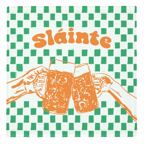 Sláinte Beer Retro Checkered Irish Pub - personalised beer coaster by EZbie
