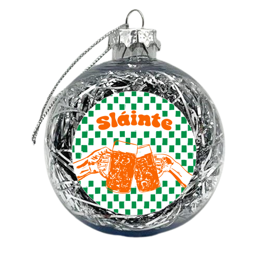 Sláinte Beer Retro Checkered Irish Pub - xmas bauble by EZbie