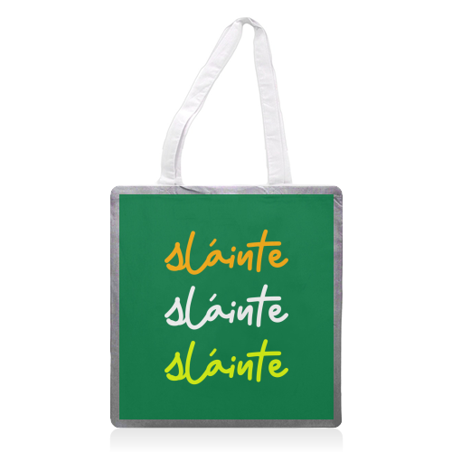 Sláinte Minimalist Typography Irish Quote Design - printed canvas tote bag by EZbie