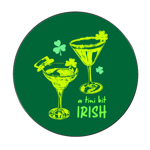 A Tini Bit Irish – Retro Green Martini Illustration - Circle Sticker by EZbie
