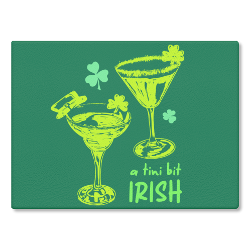 A Tini Bit Irish – Retro Green Martini Illustration - glass chopping board by EZbie