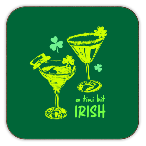 A Tini Bit Irish – Retro Green Martini Illustration - personalised beer coaster by EZbie