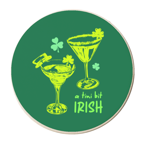 A Tini Bit Irish – Retro Green Martini Illustration - personalised beer coaster by EZbie
