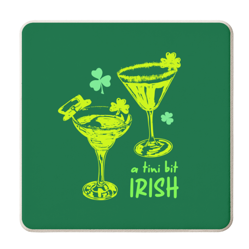 A Tini Bit Irish – Retro Green Martini Illustration - personalised beer coaster by EZbie