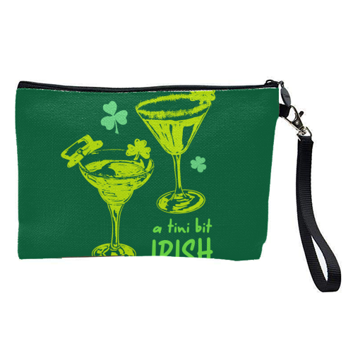 A Tini Bit Irish – Retro Green Martini Illustration - pretty makeup bag by EZbie