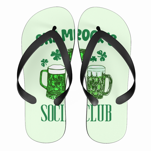 Shamrock's Social Club - Green Beer Drinking Celebration - funny flip flops by EZbie