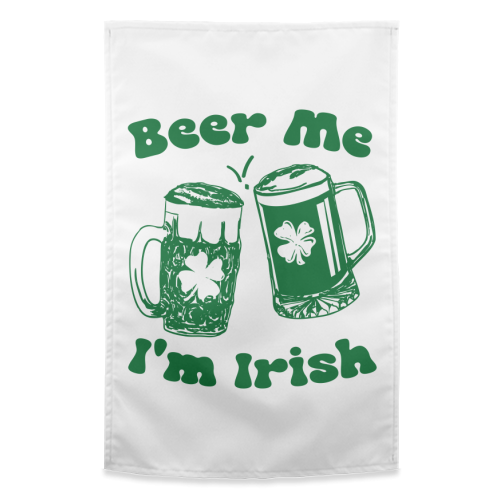 Beer Me I'm Irish Funny Beer Illustration - funny tea towel by EZbie