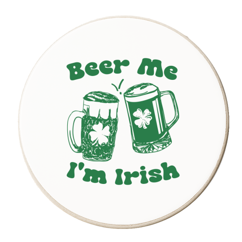 Beer Me I'm Irish Funny Beer Illustration - personalised beer coaster by EZbie