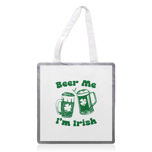 Beer Me I'm Irish Funny Beer Illustration - printed canvas tote bag by EZbie