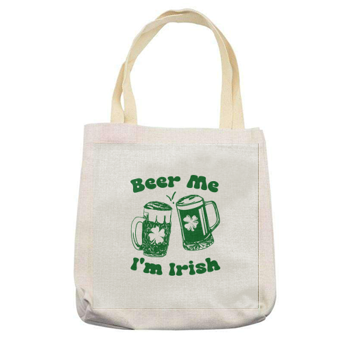 Beer Me I'm Irish Funny Beer Illustration - printed canvas tote bag by EZbie