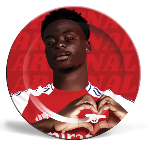 Arsenal Saka Red and White Emerates Gooners Giftware - ceramic dinner plate by AbiGoLucky