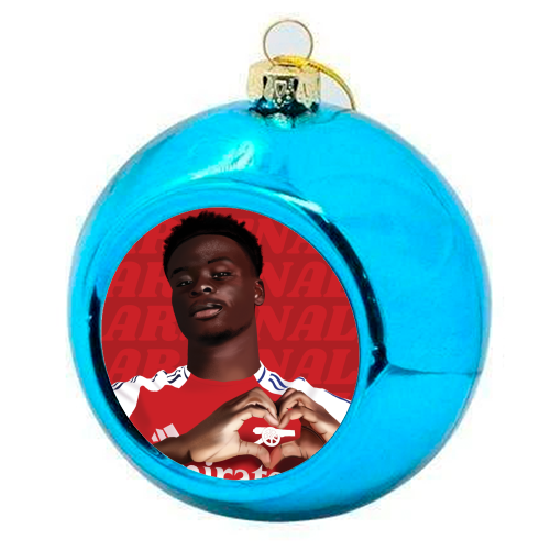 Arsenal Saka Red and White Emerates Gooners Giftware - colourful christmas bauble by AbiGoLucky