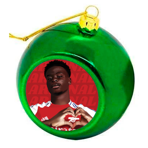 Arsenal Saka Red and White Emerates Gooners Giftware - colourful christmas bauble by AbiGoLucky