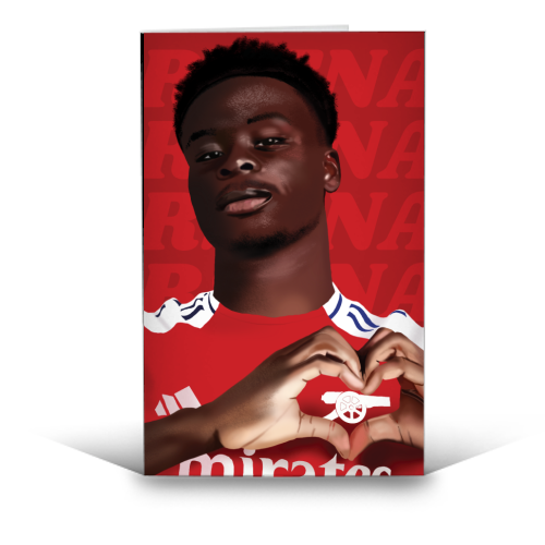 Arsenal Saka Red and White Emerates Gooners Giftware - funny greeting card by AbiGoLucky