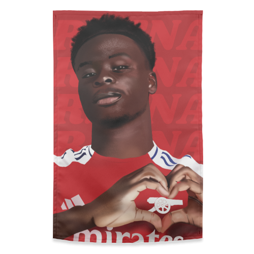 Arsenal Saka Red and White Emerates Gooners Giftware - funny tea towel by AbiGoLucky