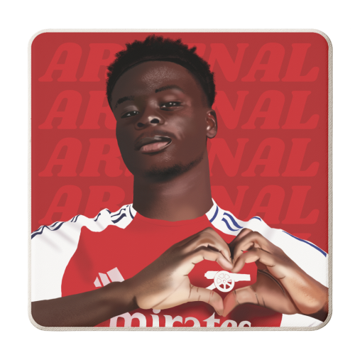 Arsenal Saka Red and White Emerates Gooners Giftware - personalised beer coaster by AbiGoLucky