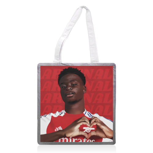 Arsenal Saka Red and White Emerates Gooners Giftware - printed canvas tote bag by AbiGoLucky