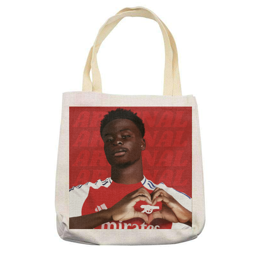 Arsenal Saka Red and White Emerates Gooners Giftware - printed canvas tote bag by AbiGoLucky