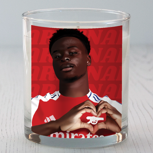 Arsenal Saka Red and White Emerates Gooners Giftware - scented candle by AbiGoLucky