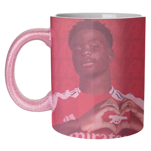 Arsenal Saka Red and White Emerates Gooners Giftware - unique mug by AbiGoLucky