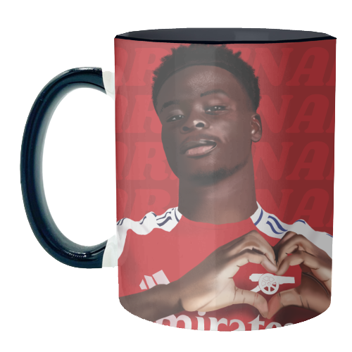 Arsenal Saka Red and White Emerates Gooners Giftware - unique mug by AbiGoLucky