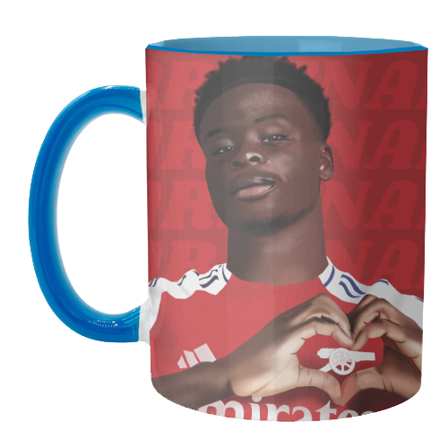 Arsenal Saka Red and White Emerates Gooners Giftware - unique mug by AbiGoLucky