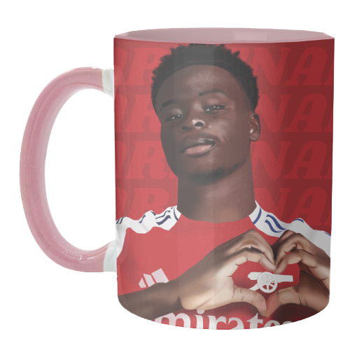 Arsenal Saka Red and White Emerates Gooners Giftware - unique mug by AbiGoLucky