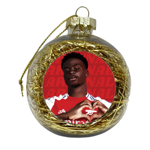 Arsenal Saka Red and White Emerates Gooners Giftware - xmas bauble by AbiGoLucky