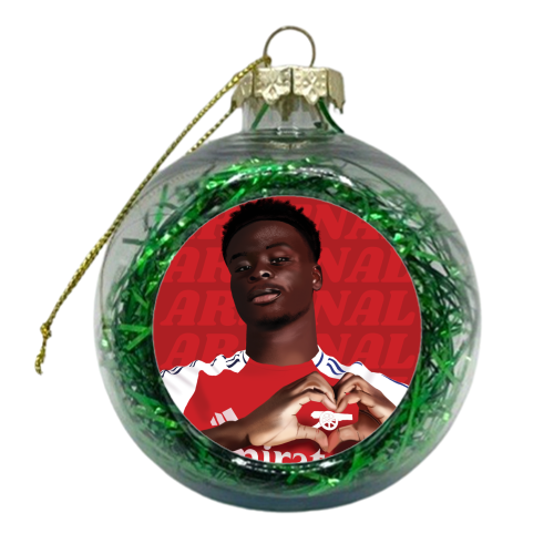 Arsenal Saka Red and White Emerates Gooners Giftware - xmas bauble by AbiGoLucky