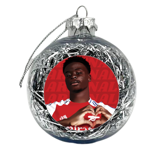 Arsenal Saka Red and White Emerates Gooners Giftware - xmas bauble by AbiGoLucky