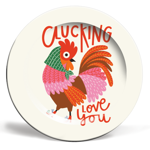 Clucking Love You Chicken Illustration - ceramic dinner plate by AbiGoLucky