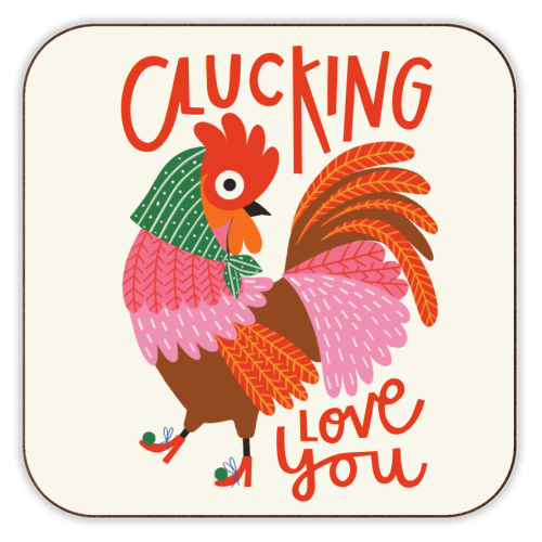 Clucking Love You Chicken Illustration - personalised beer coaster by AbiGoLucky
