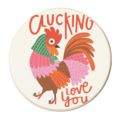 Clucking Love You Chicken Illustration - personalised beer coaster by AbiGoLucky